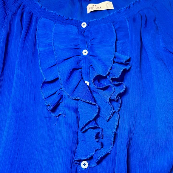 Hollister Womens Size XS Blue Ruffle Peasant Blouse Y2K Boho Smocked Waist Sheer - Picture 7 of 13